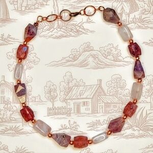 Large & Chunky Rose & Strawberry Quartz Nugget In Pink Necklace In Rose Gold